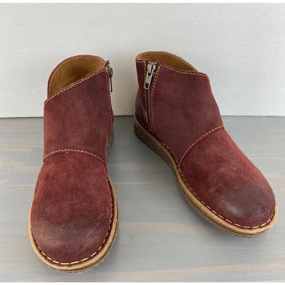 Born Tora Booties Ankle Boots Women Size 7.5M Red Suede Leather Bohemian Comfort - Picture 3 of 10
